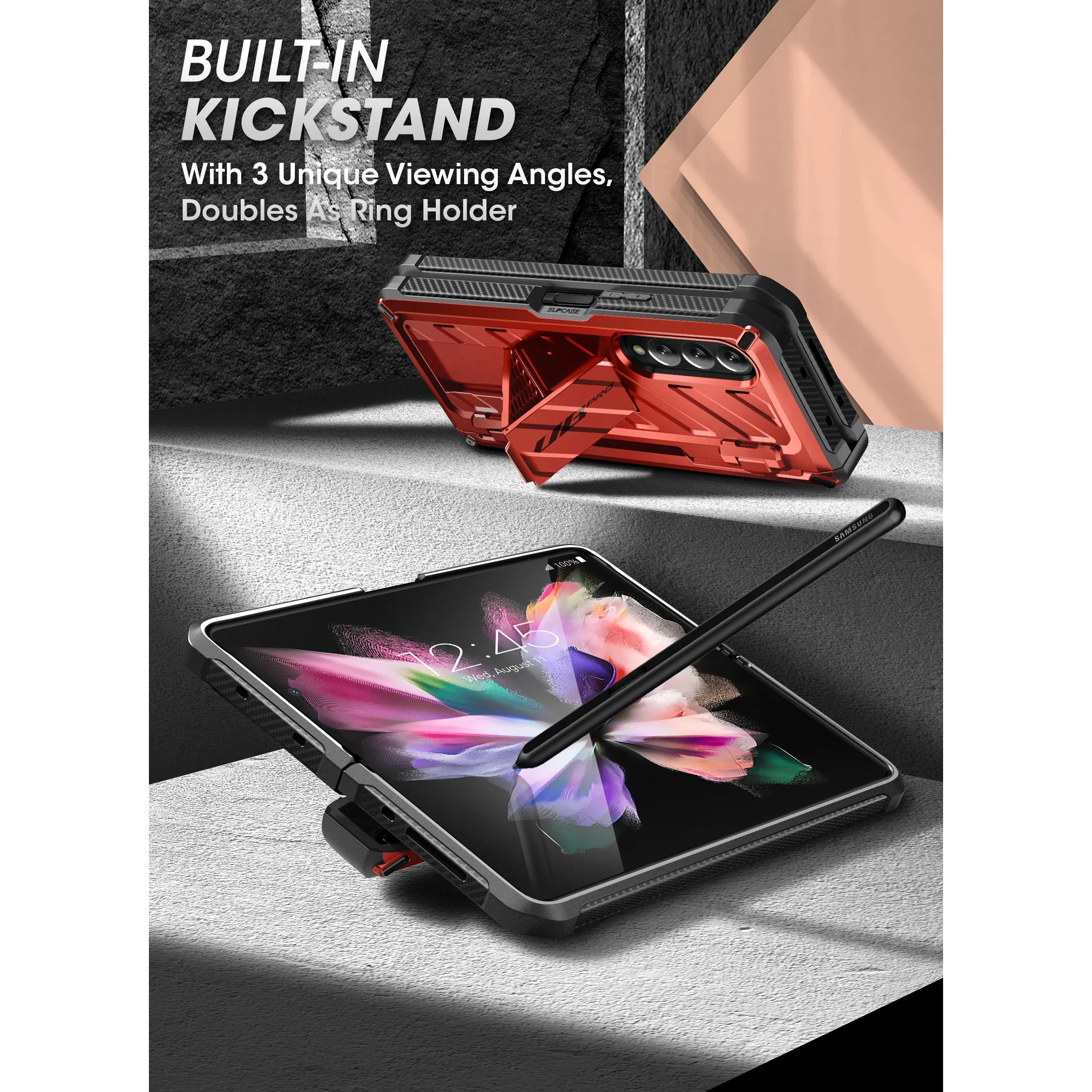 Premium Quality Galaxy Z Fold4 Unicorn Beetle PRO Rugged Case with S-Pen Holder-Metallic Red  Going Fast!