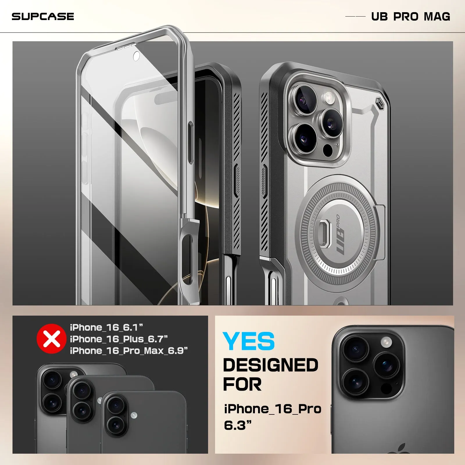 Premium Quality iPhone 16 Pro 6.3 inch Unicorn Beetle PRO MAG Rugged MagSafe Case-Titan Gray  Ends Soon!