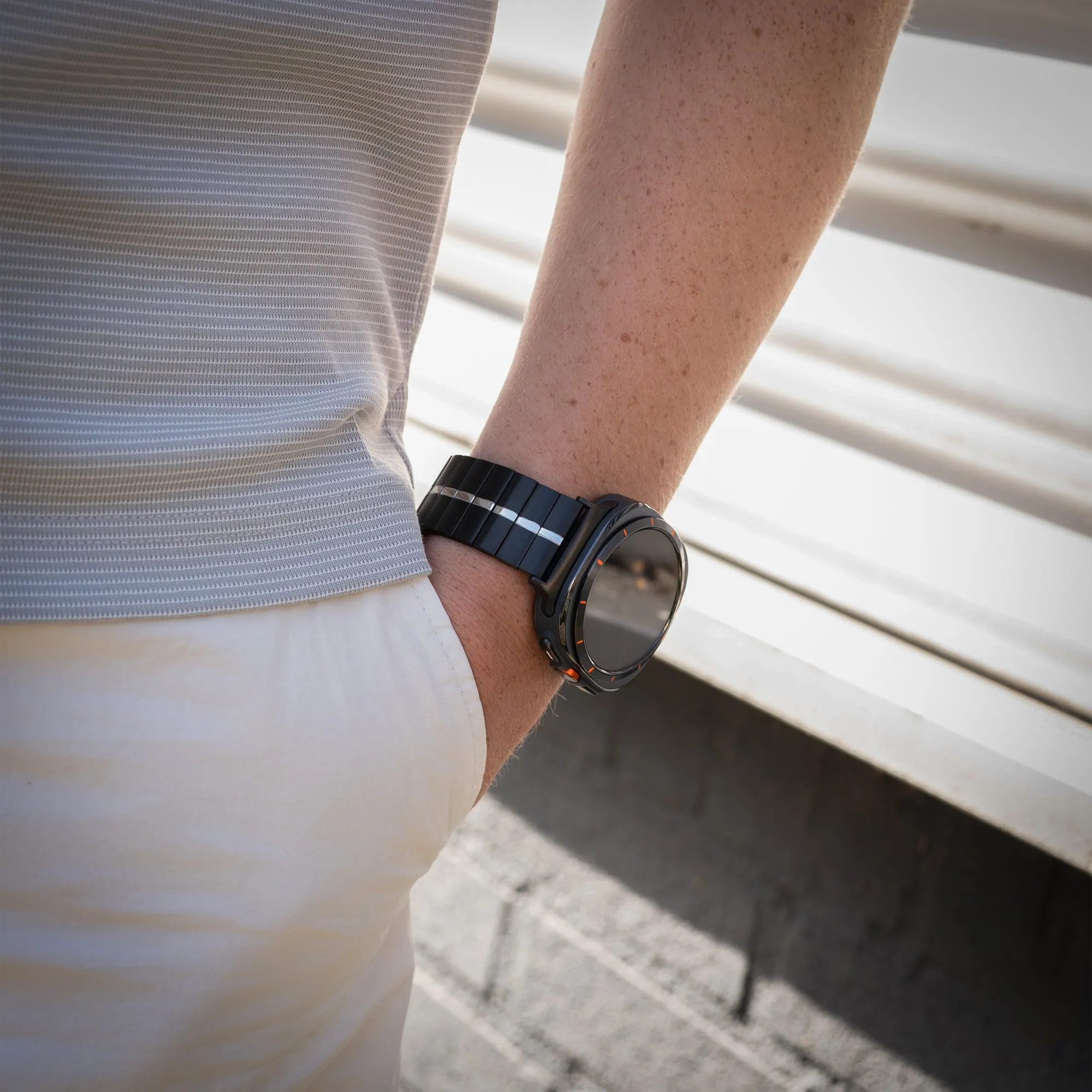 Premium Quality Samsung Galaxy Watch Ultra Premium Metal Strap (Black/Silver)  Ends Soon!