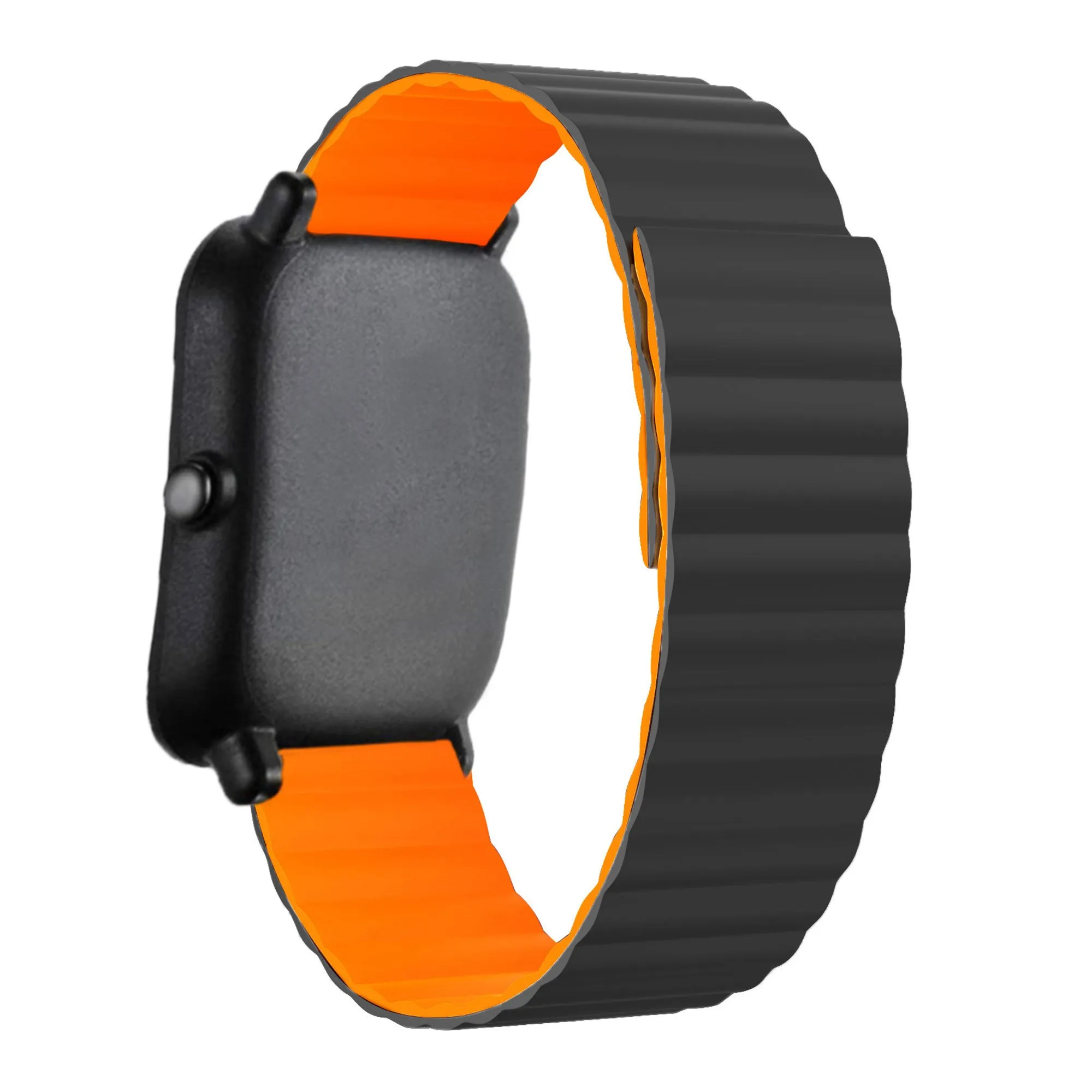 Premium Quality Xiaomi Amazfit GTS Magnetic Silicone Strap (Black/Orange)  Dont Miss Out!