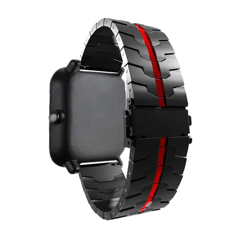 Premium Quality Xiaomi Amazfit GTS Steel Iron Strap (Black/Red)  Today Only!