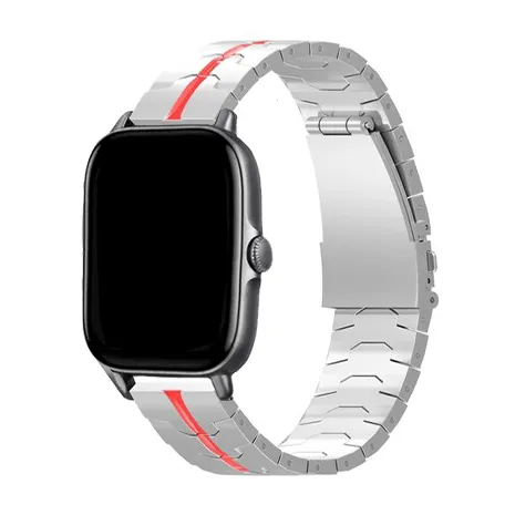 Premium Quality Xiaomi Amazfit GTS Steel Iron Strap (Silver/Red)  Limited Release!