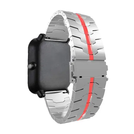 Premium Quality Xiaomi Amazfit GTS Steel Iron Strap (Silver/Red)  Limited Release!