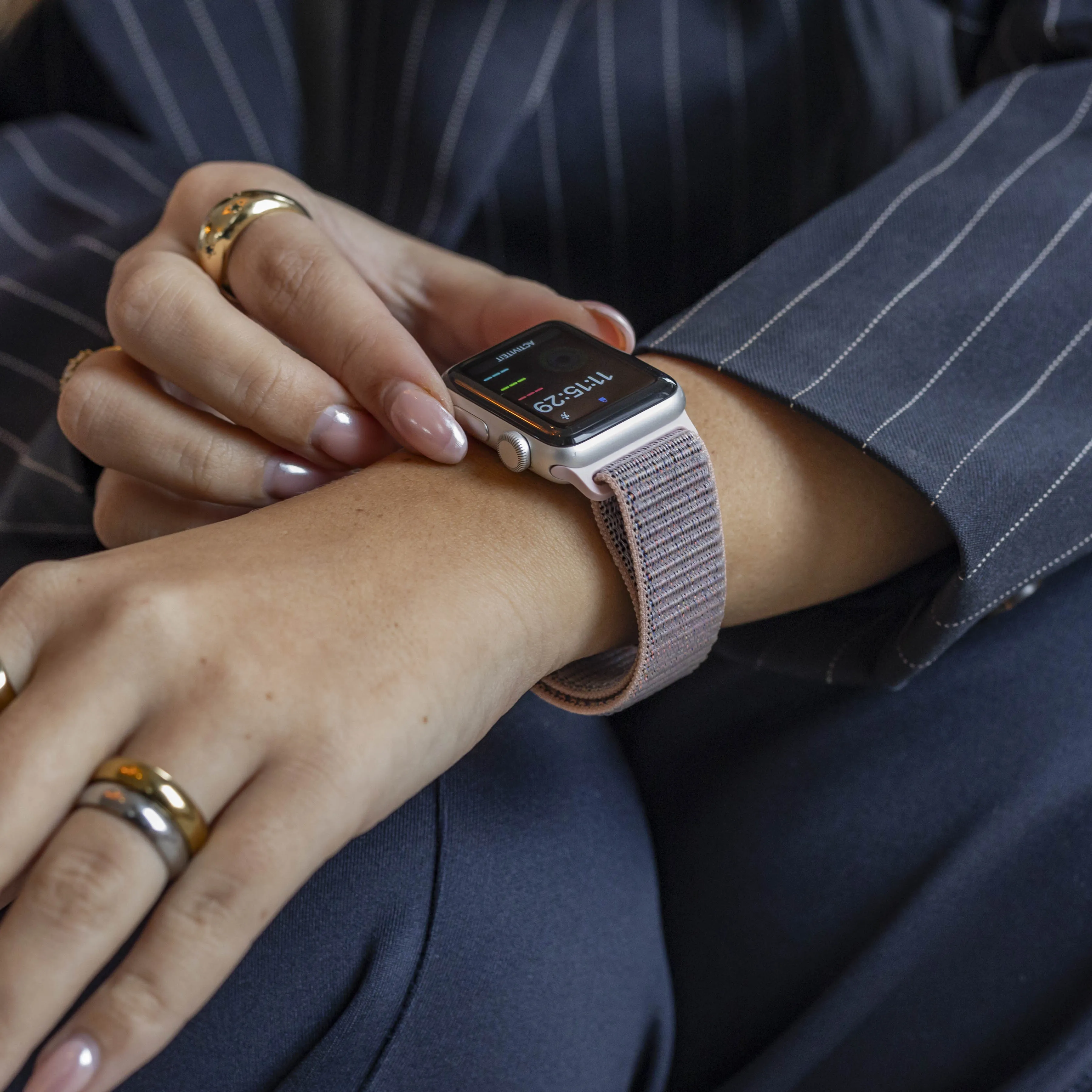 Selling Fast Bandz Apple Watch Nylon Strap 'Classic' with P-Buckle (Grey/Pink)  Last Few Pieces!