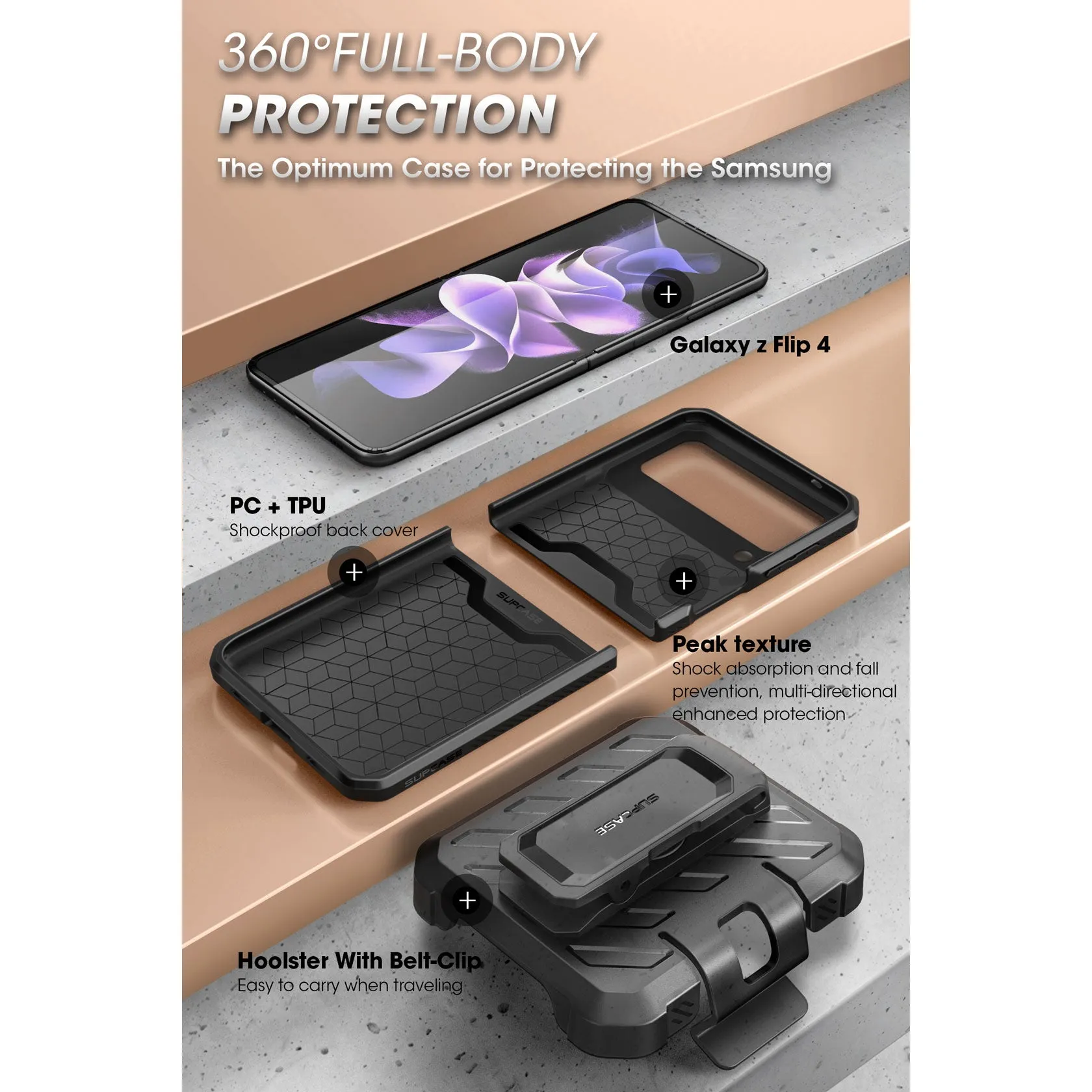 Selling Fast Galaxy Z Flip4 Unicorn Beetle PRO Rugged Case with Belt Clip-Black  Limited Availability!