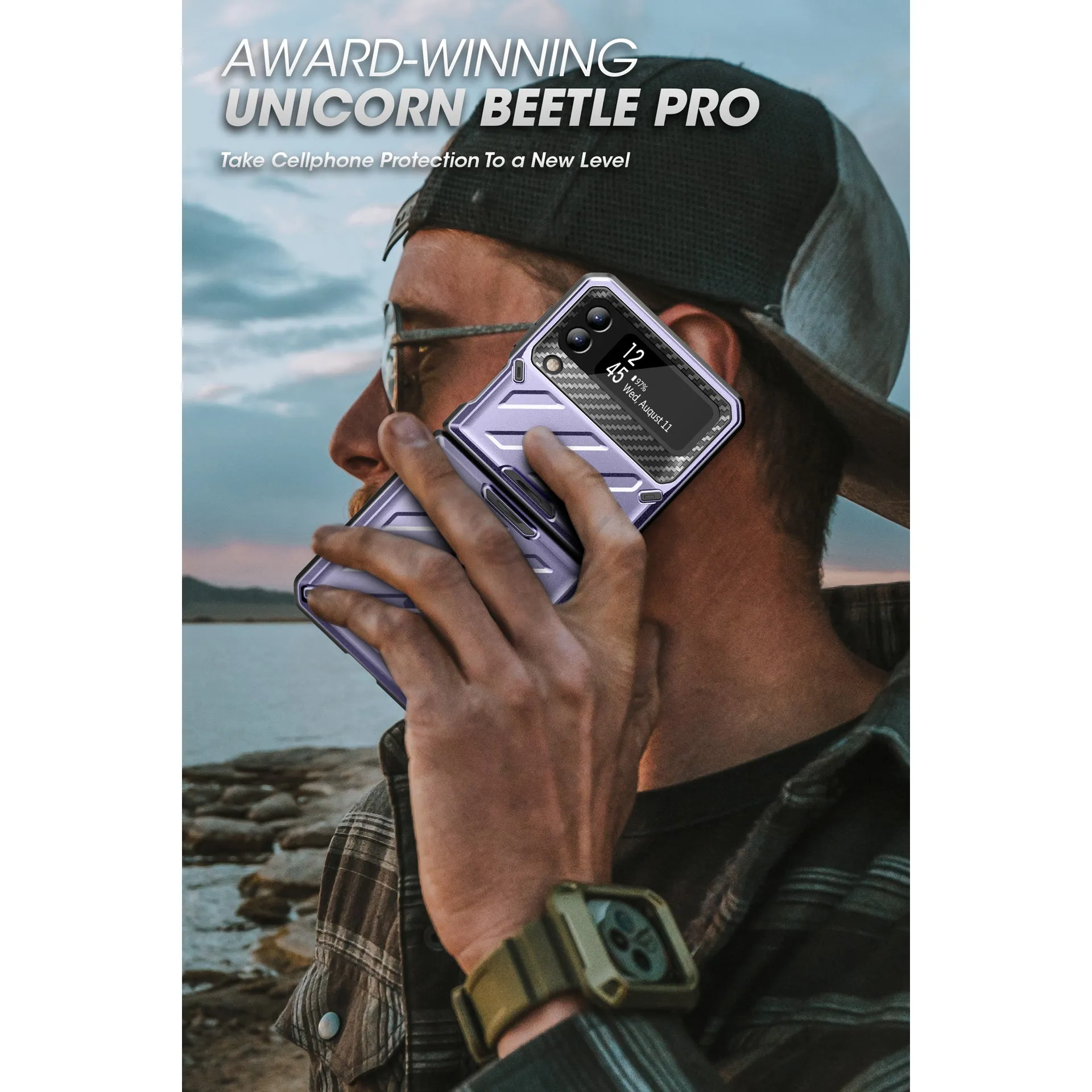 Selling Fast Galaxy Z Flip4 Unicorn Beetle PRO Rugged Case with Belt Clip-Metallic Purple  Today Only!