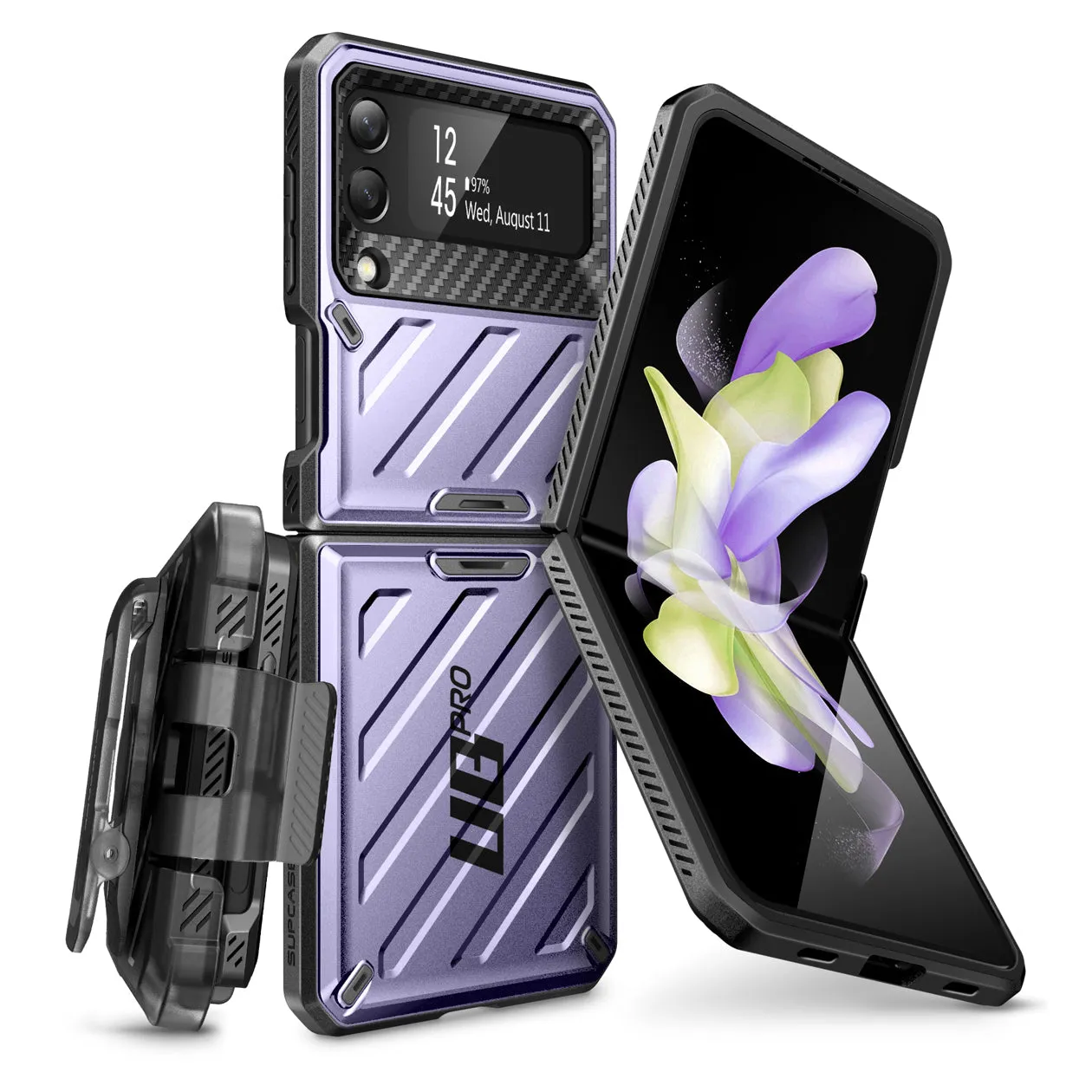 Selling Fast Galaxy Z Flip4 Unicorn Beetle PRO Rugged Case with Belt Clip-Metallic Purple  Today Only!