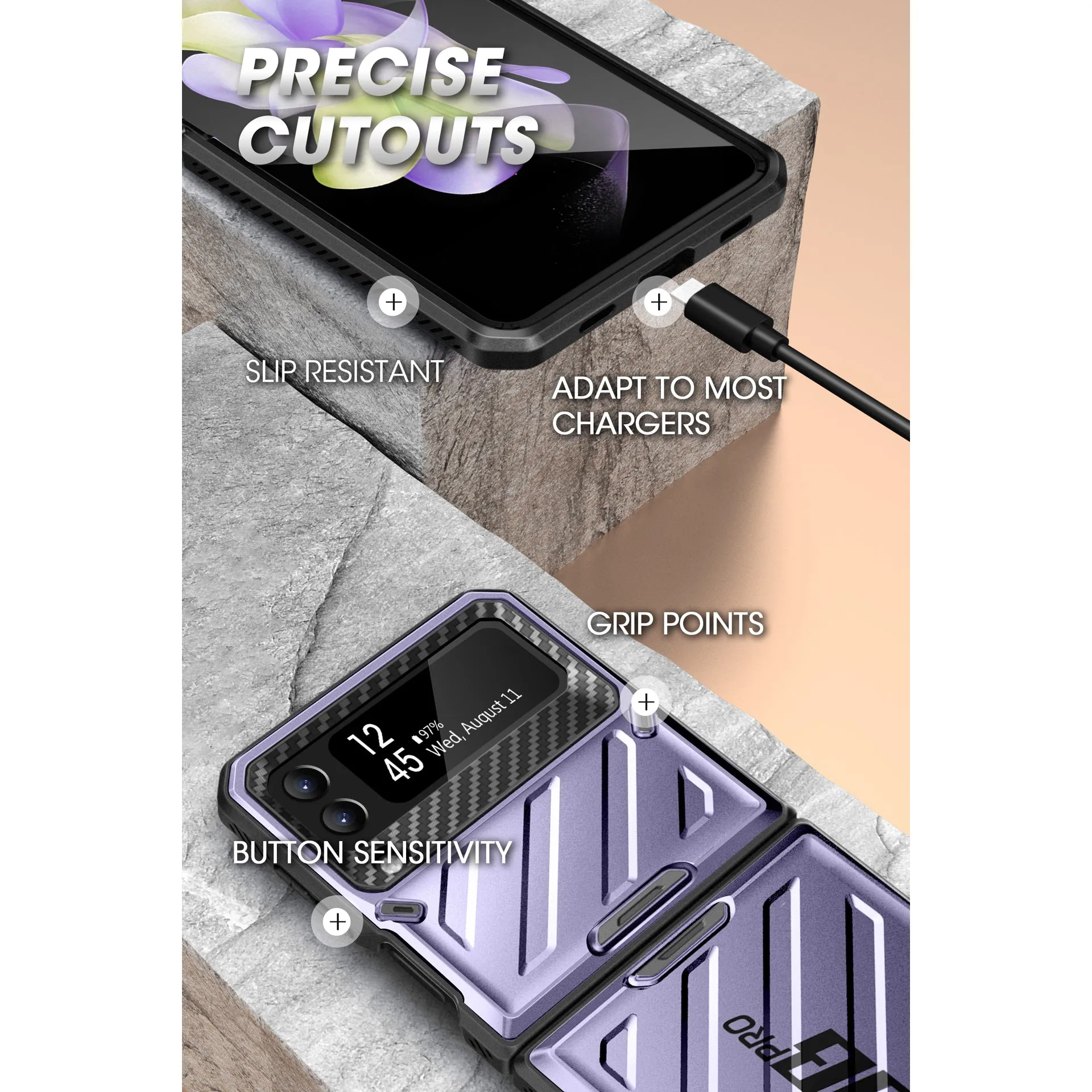 Selling Fast Galaxy Z Flip4 Unicorn Beetle PRO Rugged Case with Belt Clip-Metallic Purple  Today Only!
