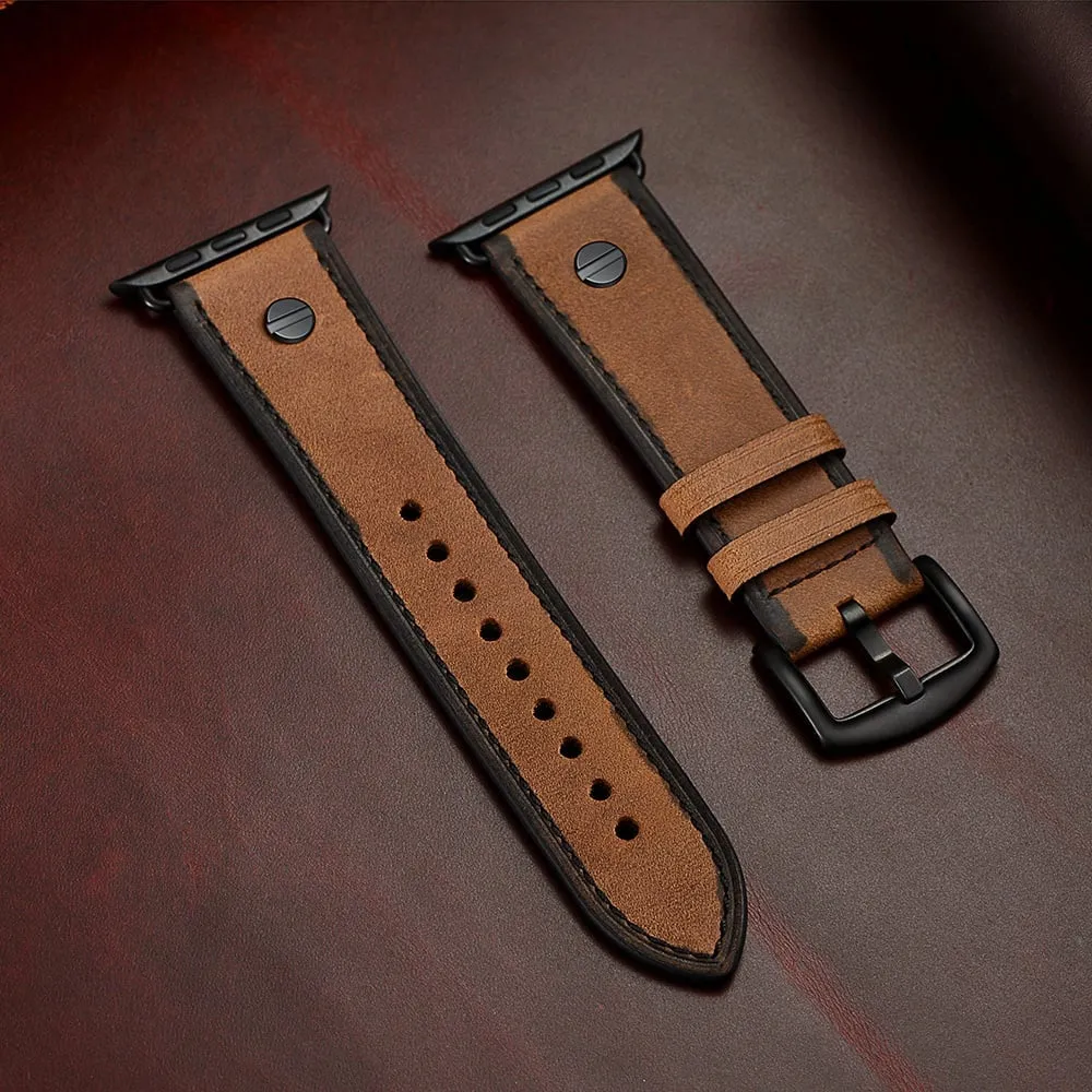 Top Rated Apple Watch Leather Strap with Screw (Dark Brown)  Limited Stock!