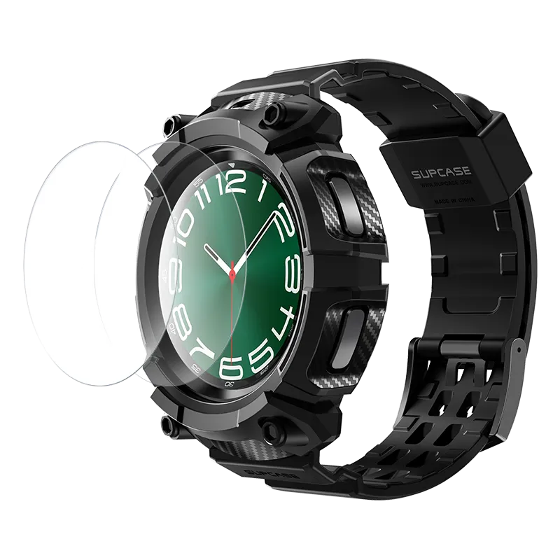 Top Rated Galaxy Watch6 47mm Unicorn Beetle PRO Wristband Case with Glass Screen Protectors-Black  Almost Gone!