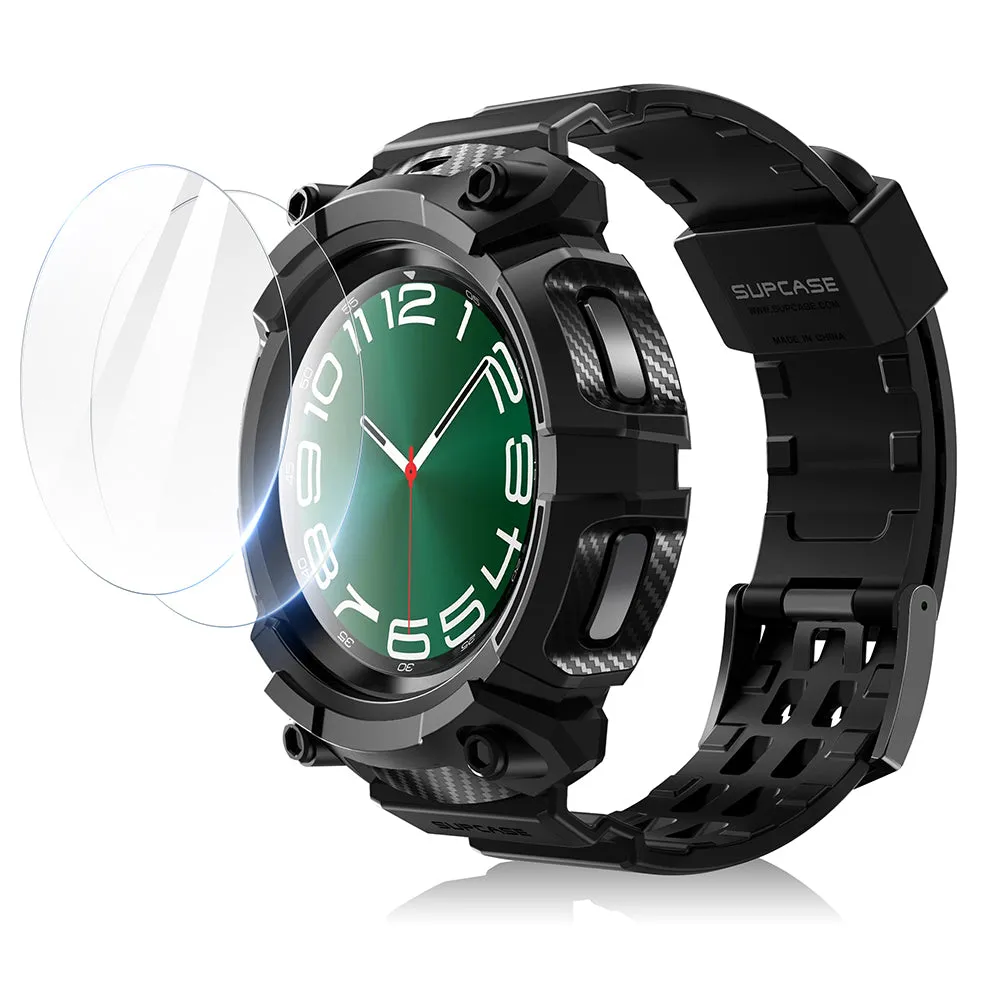 Top Rated Galaxy Watch6 47mm Unicorn Beetle PRO Wristband Case with Glass Screen Protectors-Black  Almost Gone!