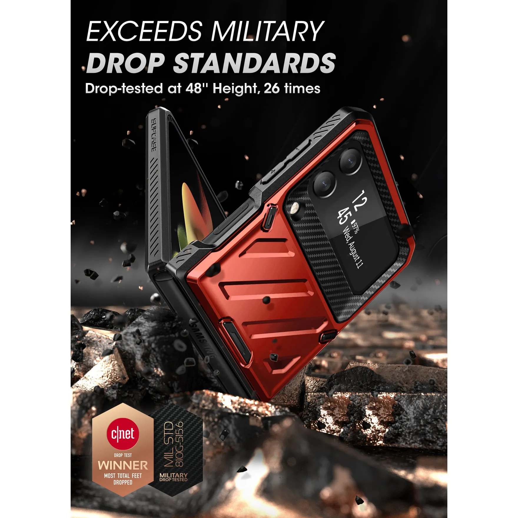 Top Rated Galaxy Z Flip4 Unicorn Beetle PRO Rugged Case with Belt Clip-Metallic Red  Going Fast!