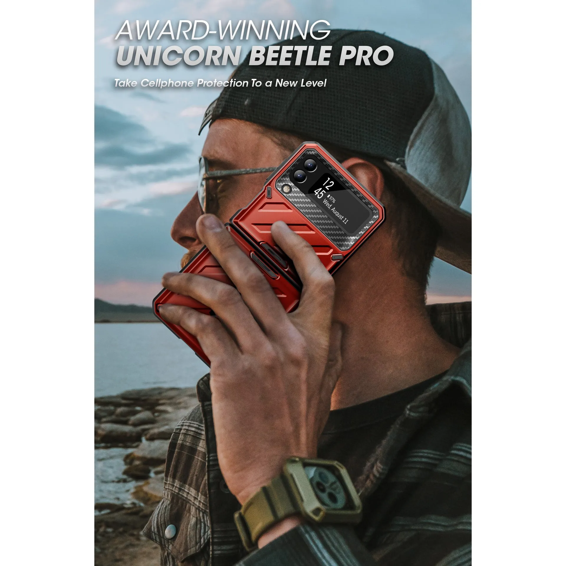 Top Rated Galaxy Z Flip4 Unicorn Beetle PRO Rugged Case with Belt Clip-Metallic Red  Going Fast!