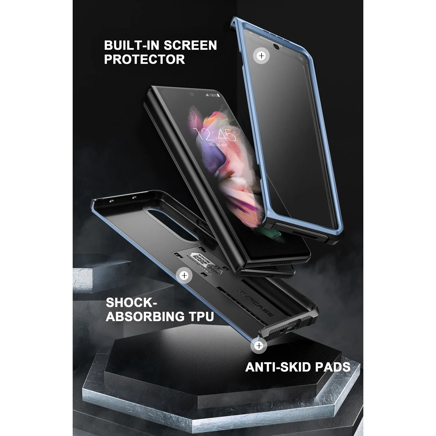 Top Rated Galaxy Z Fold3 Unicorn Beetle Kickstand Case with Screen Protector-Metallic Blue  Last Few Pieces!