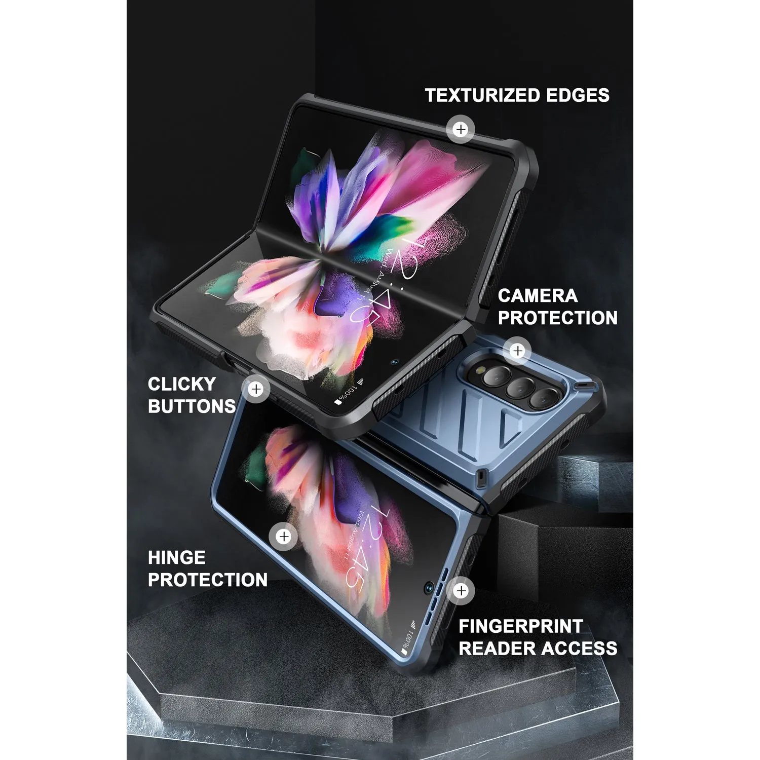 Top Rated Galaxy Z Fold3 Unicorn Beetle Kickstand Case with Screen Protector-Metallic Blue  Last Few Pieces!