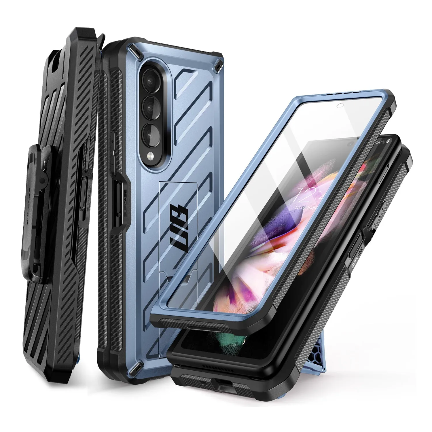 Top Rated Galaxy Z Fold3 Unicorn Beetle Kickstand Case with Screen Protector-Metallic Blue  Last Few Pieces!