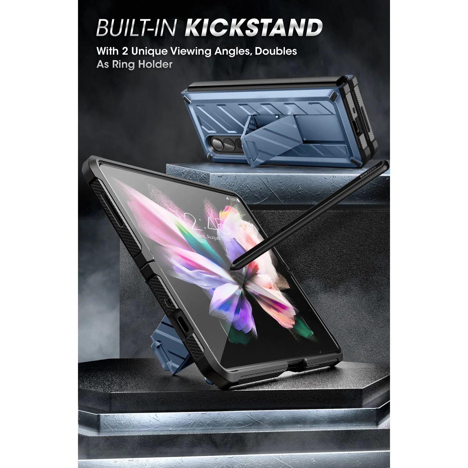 Top Rated Galaxy Z Fold3 Unicorn Beetle Kickstand Case with Screen Protector-Metallic Blue  Last Few Pieces!