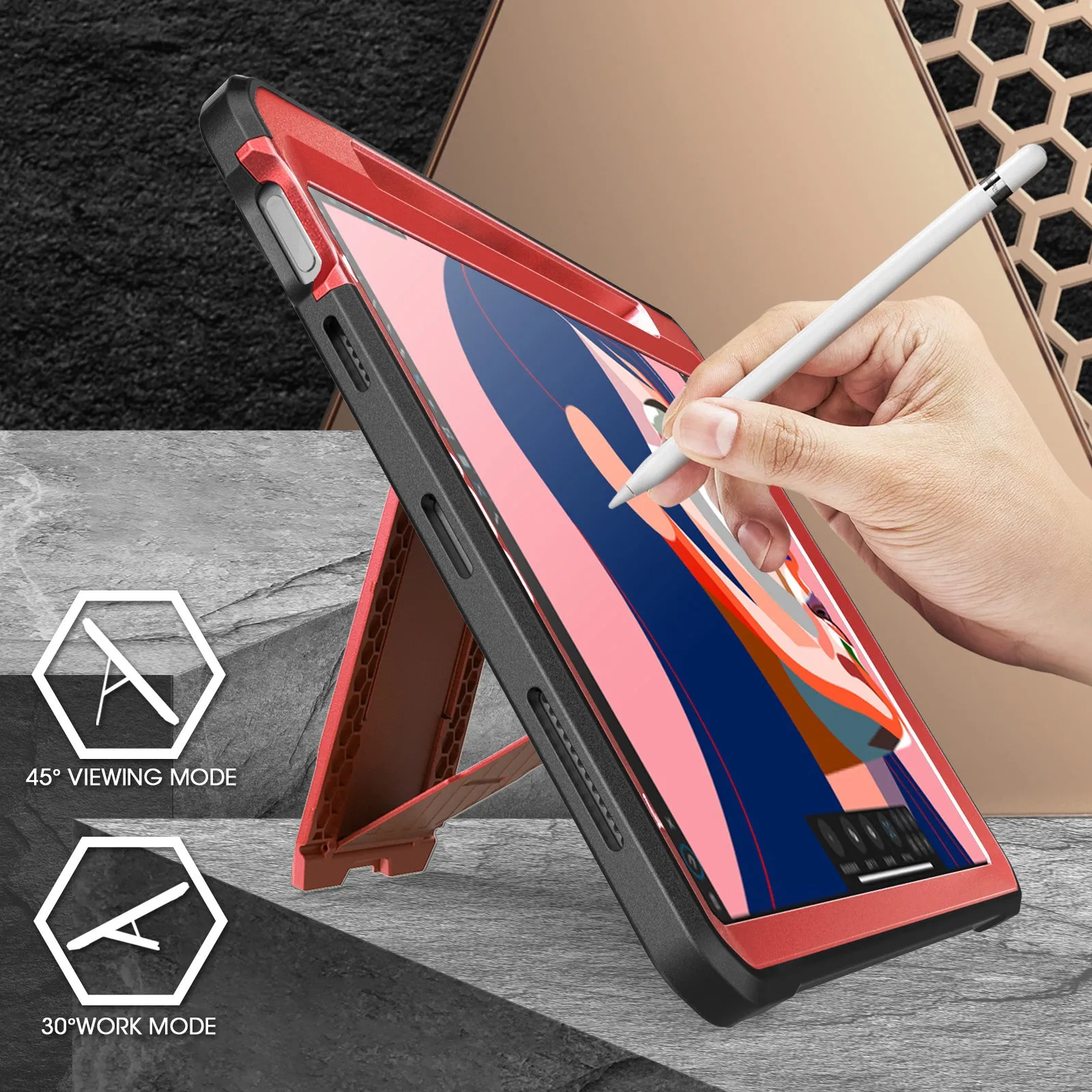 Top Rated iPad Air 4 / 5 Unicorn Beetle PRO Rugged Kickstand Case-Metallic Red  Limited Release!