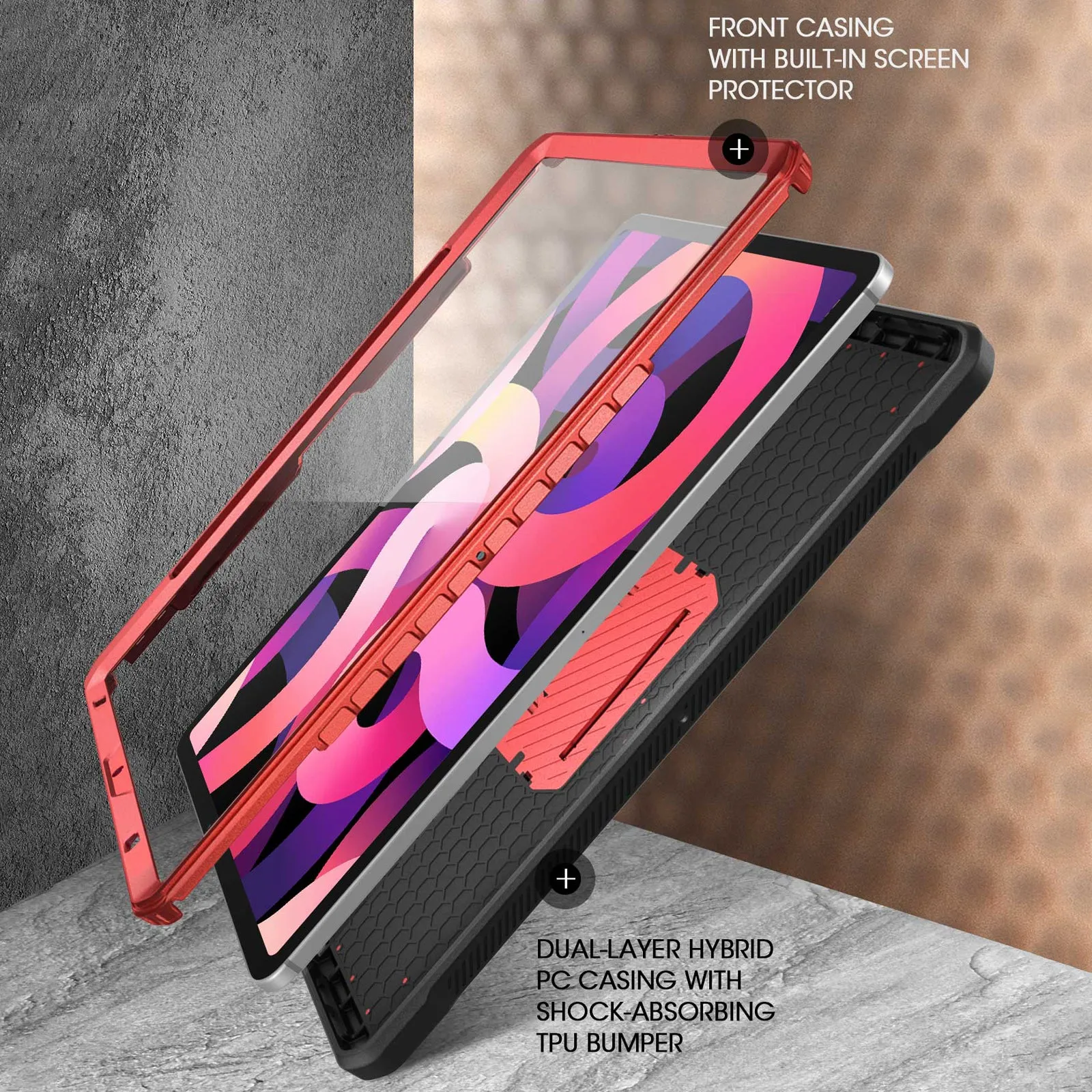 Top Rated iPad Air 4 / 5 Unicorn Beetle PRO Rugged Kickstand Case-Metallic Red  Limited Release!