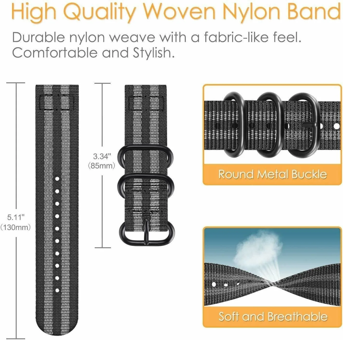 Trending Now Amazfit GTS 2 Nylon Strap with Buckle (Black/Grey)  Stylish & Comfortable