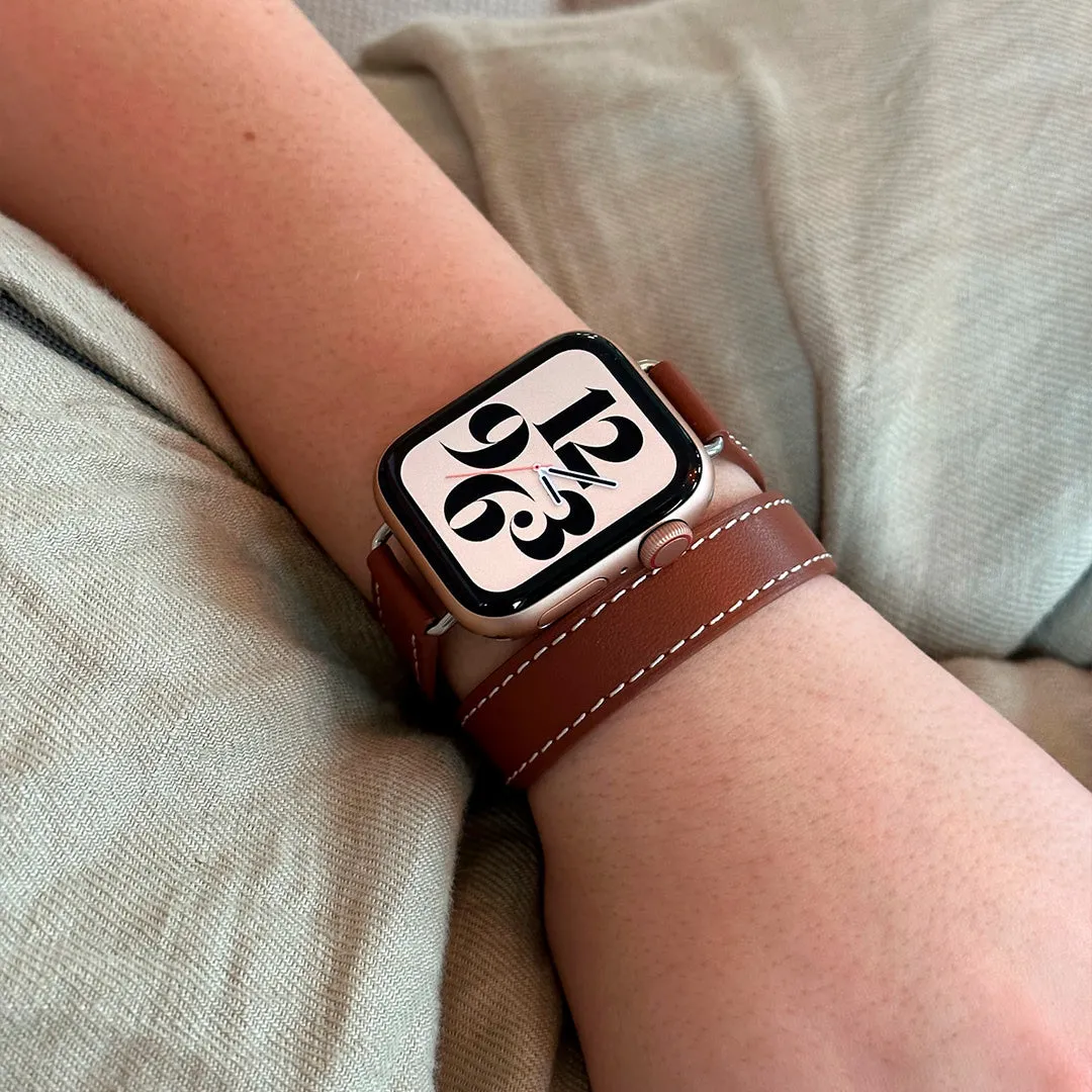 Trending Now Apple Watch Leather Double Tour Strap (Brown)  Limited Release!