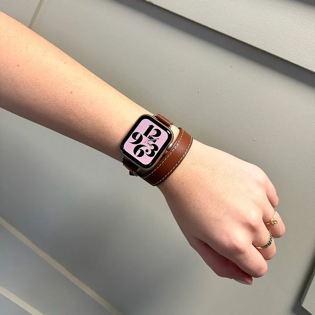 Trending Now Apple Watch Leather Double Tour Strap (Brown)  Limited Release!