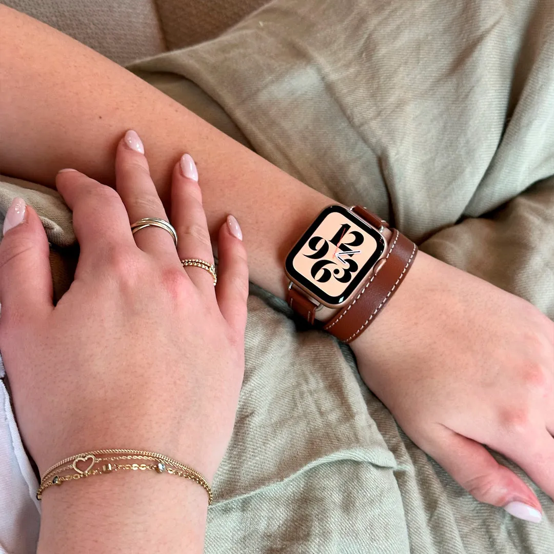 Trending Now Apple Watch Leather Double Tour Strap (Brown)  Limited Release!