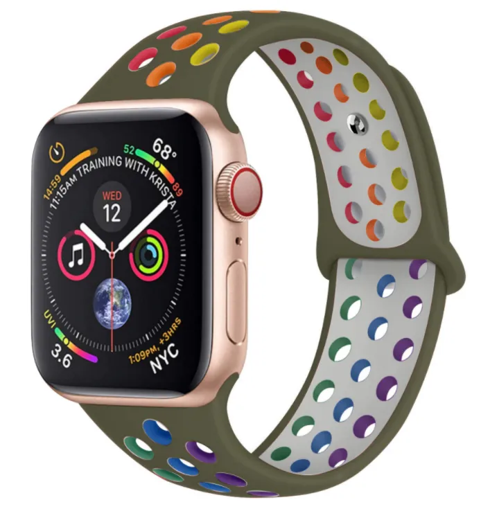 Trending Now Apple Watch Sport Strap (Olive/Rainbow)  Last Few Pieces!