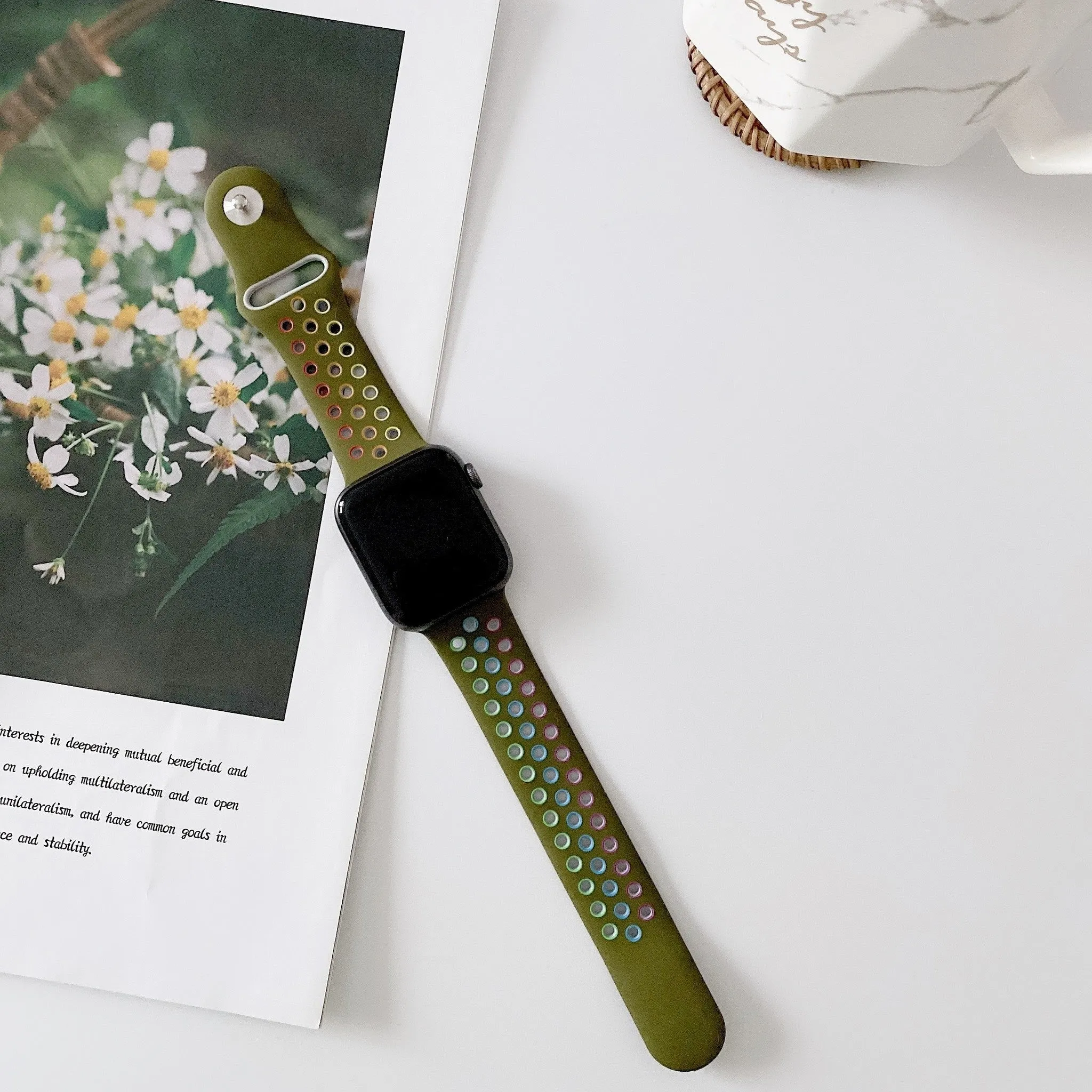 Trending Now Apple Watch Sport Strap (Olive/Rainbow)  Last Few Pieces!