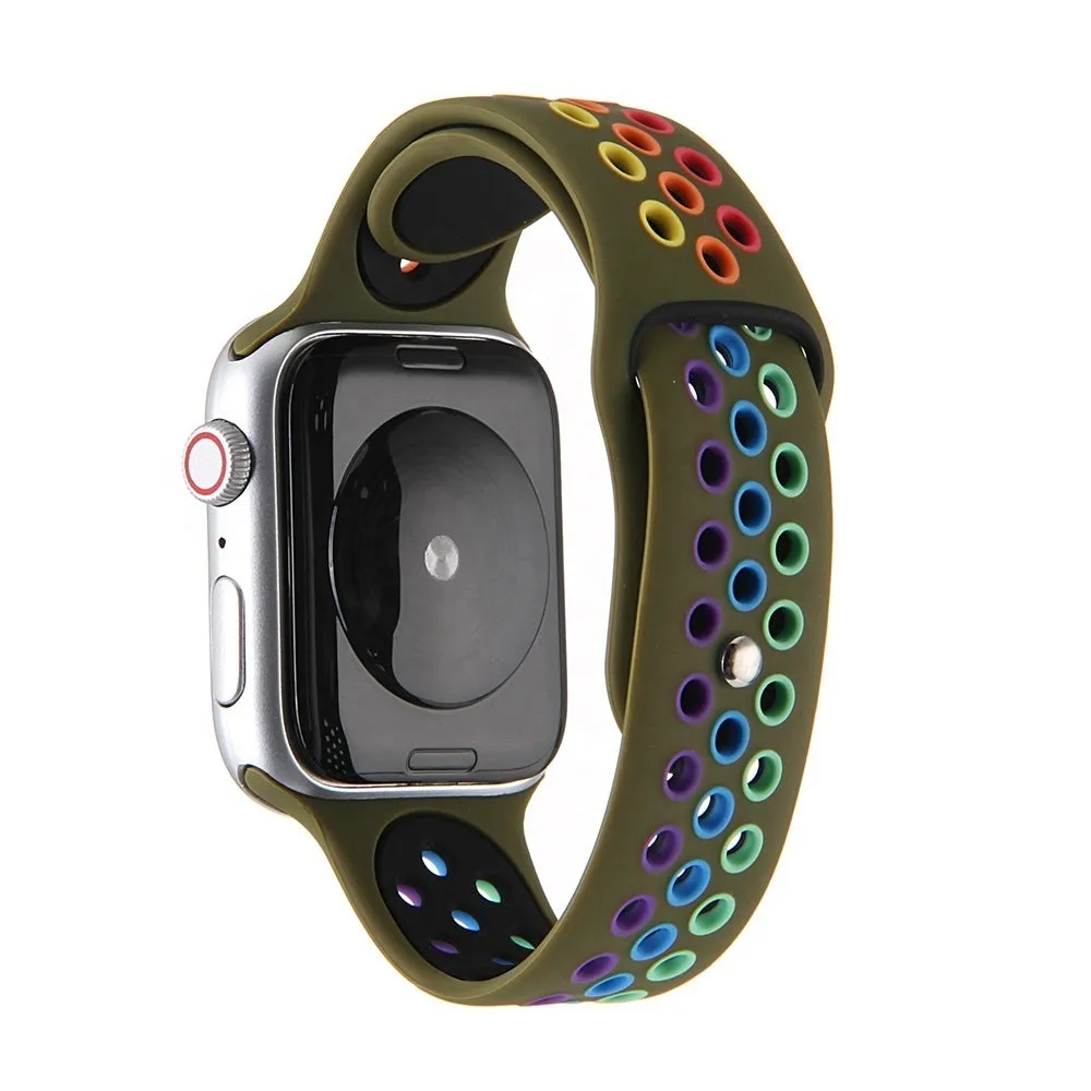Trending Now Apple Watch Sport Strap (Olive/Rainbow)  Last Few Pieces!