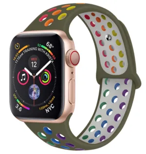 Trending Now Apple Watch Sport Strap (Olive/Rainbow)  Last Few Pieces!