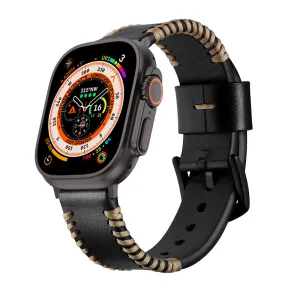 Trending Now Apple Watch Stitched Leather Strap (Black)  Almost Sold Out!