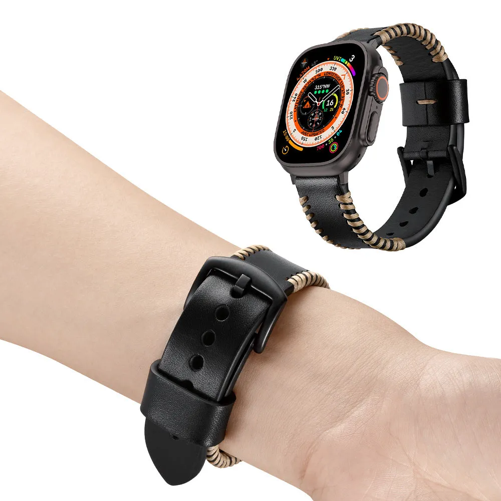 Trending Now Apple Watch Stitched Leather Strap (Black)  Almost Sold Out!
