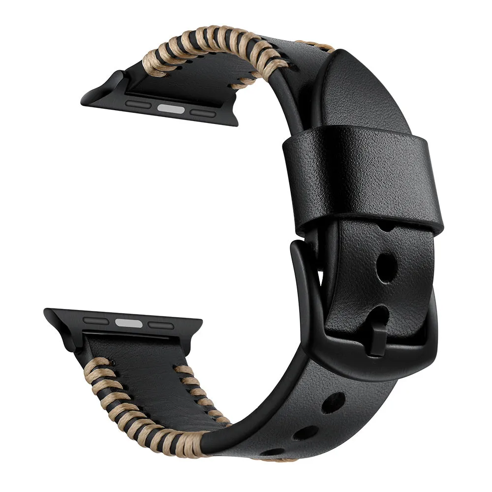 Trending Now Apple Watch Stitched Leather Strap (Black)  Almost Sold Out!