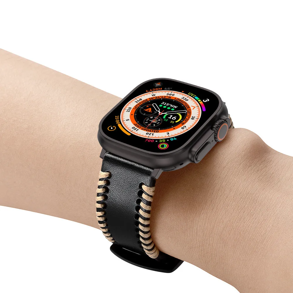 Trending Now Apple Watch Stitched Leather Strap (Black)  Almost Sold Out!
