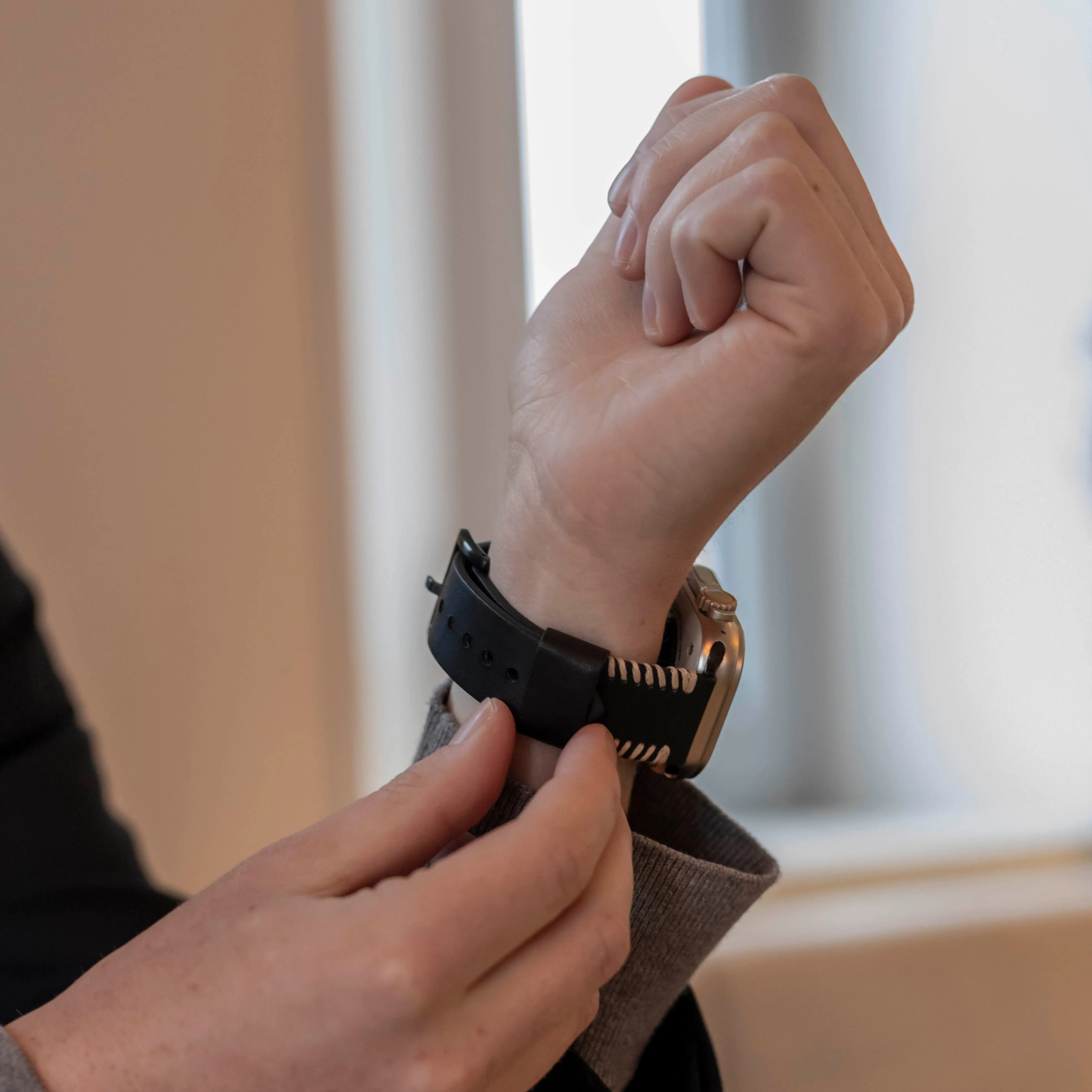 Trending Now Apple Watch Stitched Leather Strap (Black)  Almost Sold Out!