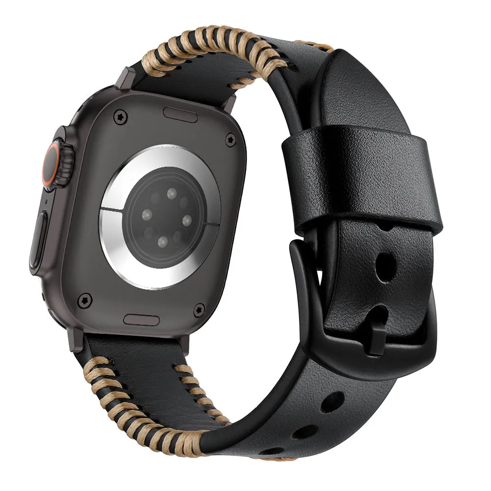Trending Now Apple Watch Stitched Leather Strap (Black)  Almost Sold Out!