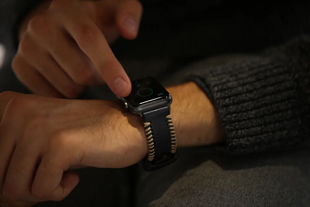 Trending Now Apple Watch Stitched Leather Strap (Black)  Almost Sold Out!