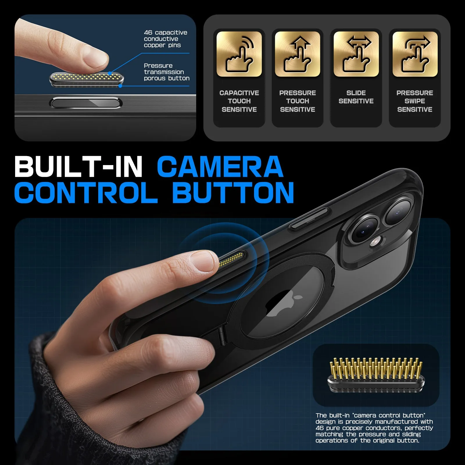 Trending Now iPhone 16 6.1 inch Unicorn Beetle MAG Stand Slim Clear MagSafe Camera Control Button Case-Black  Stylish & Comfortable