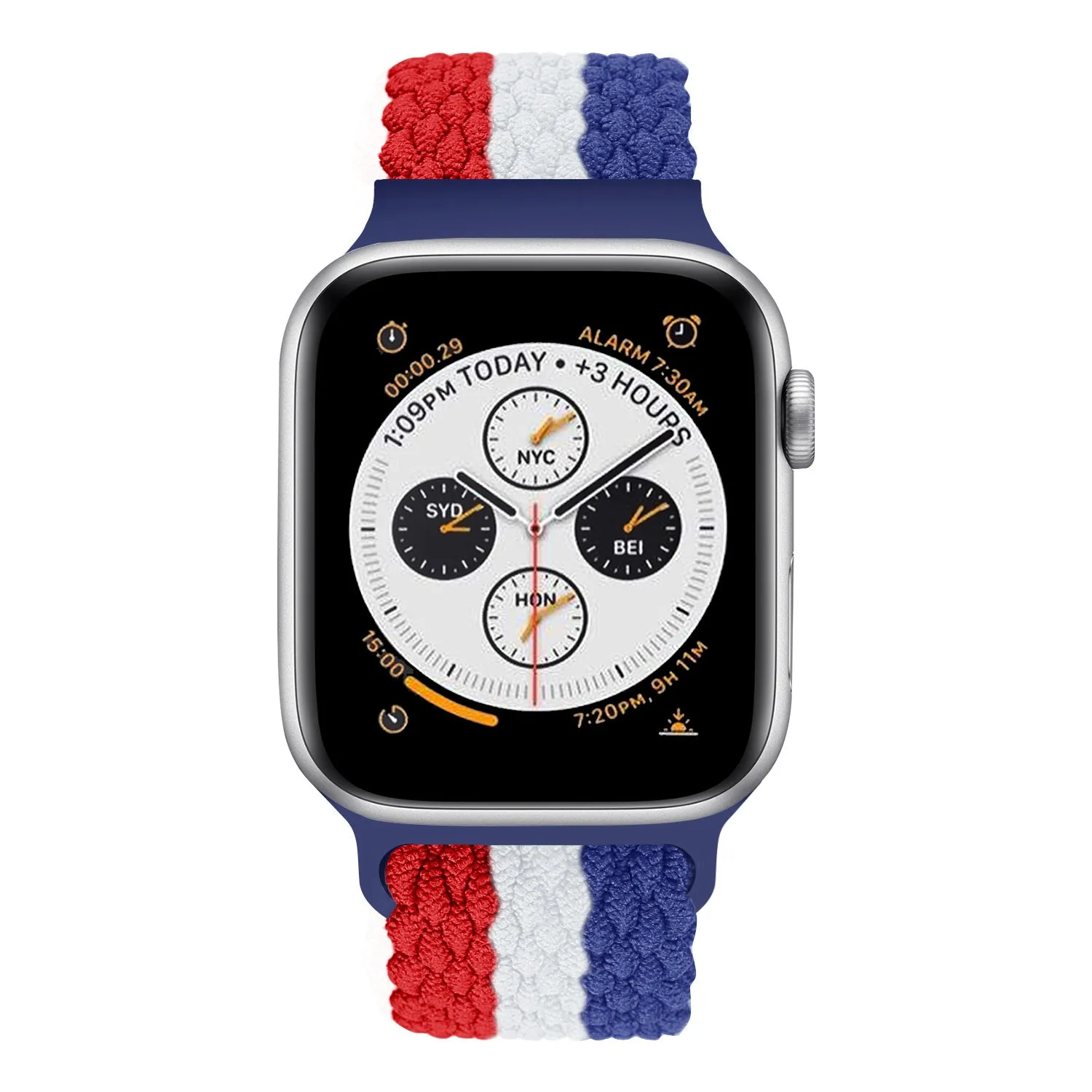 Trendy 2025 Apple Watch Braided Nylon Strap (Red/White/Blue)  Limited Release!