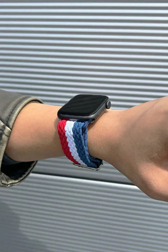 Trendy 2025 Apple Watch Braided Nylon Strap (Red/White/Blue)  Limited Release!