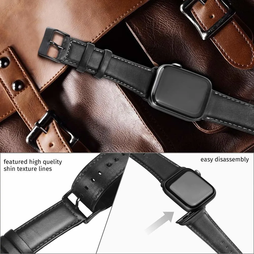 Trendy 2025 Apple Watch Leather Strap (Black)  Last Chance!