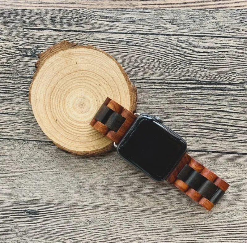 Trendy 2025 Apple Watch Wood Strap (Red Brown/Black)  Limited Stock!