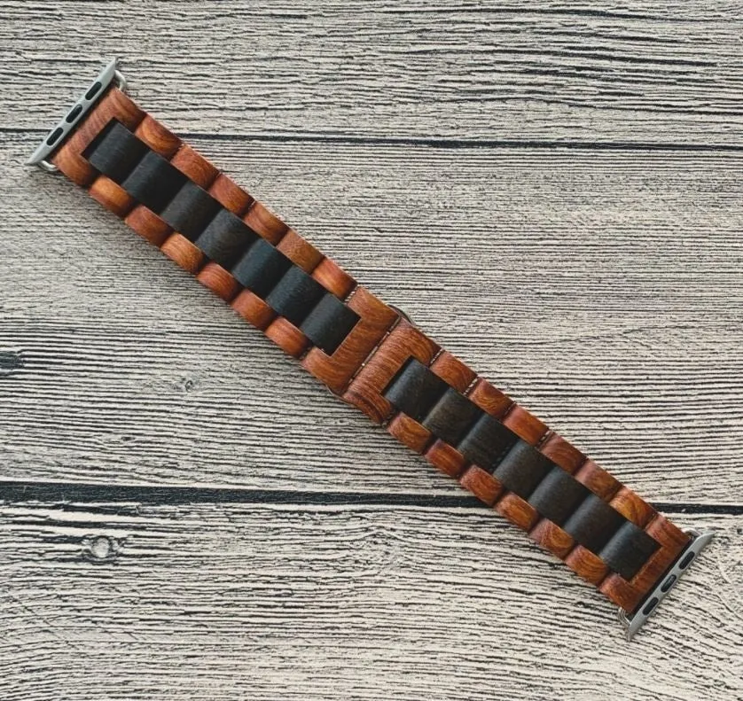 Trendy 2025 Apple Watch Wood Strap (Red Brown/Black)  Limited Stock!