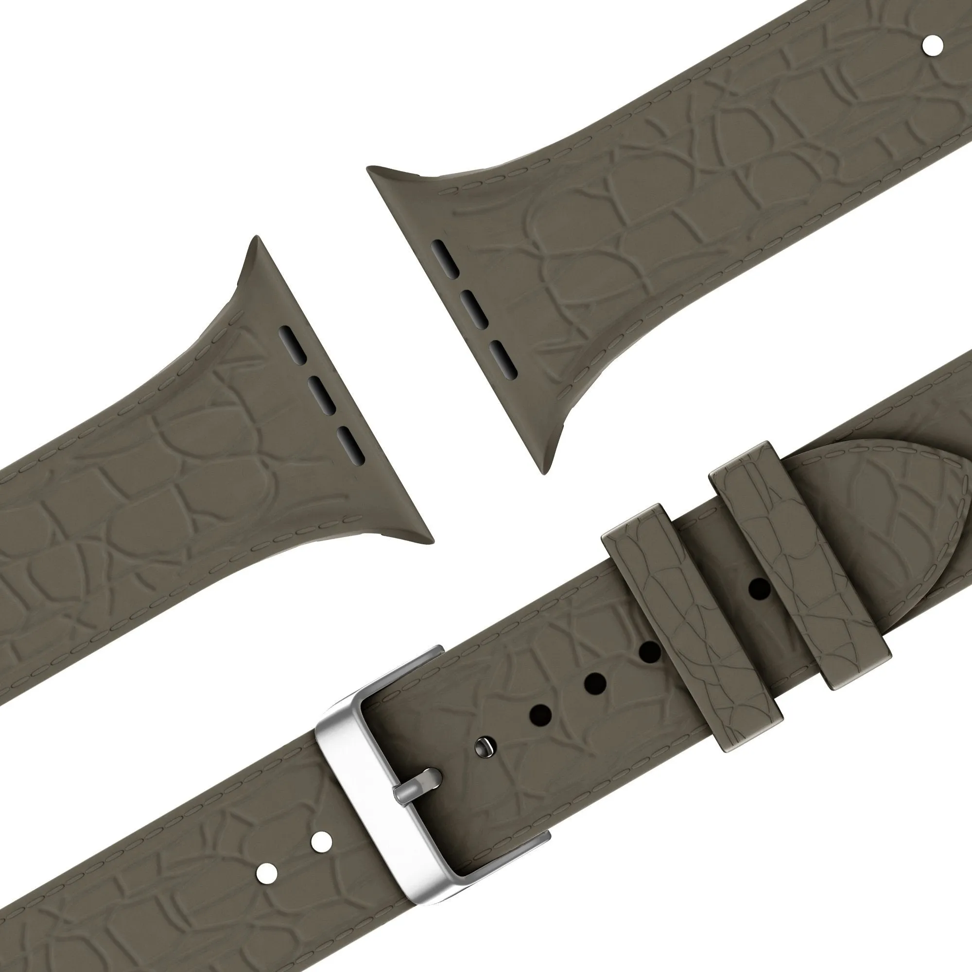 Trendy 2025 Bandz Apple Watch Silicone Strap With Leather Pattern (Brown)  Last Chance!