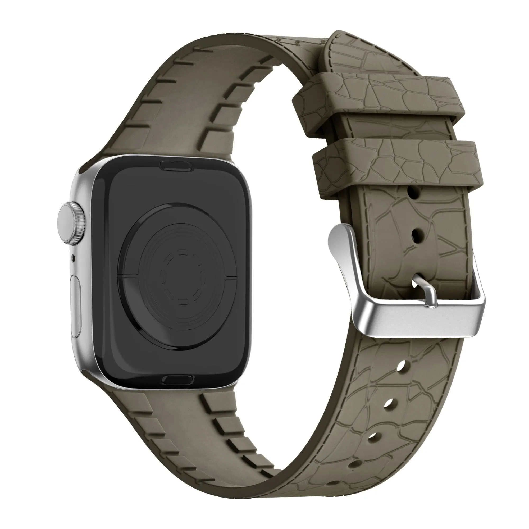Trendy 2025 Bandz Apple Watch Silicone Strap With Leather Pattern (Brown)  Last Chance!
