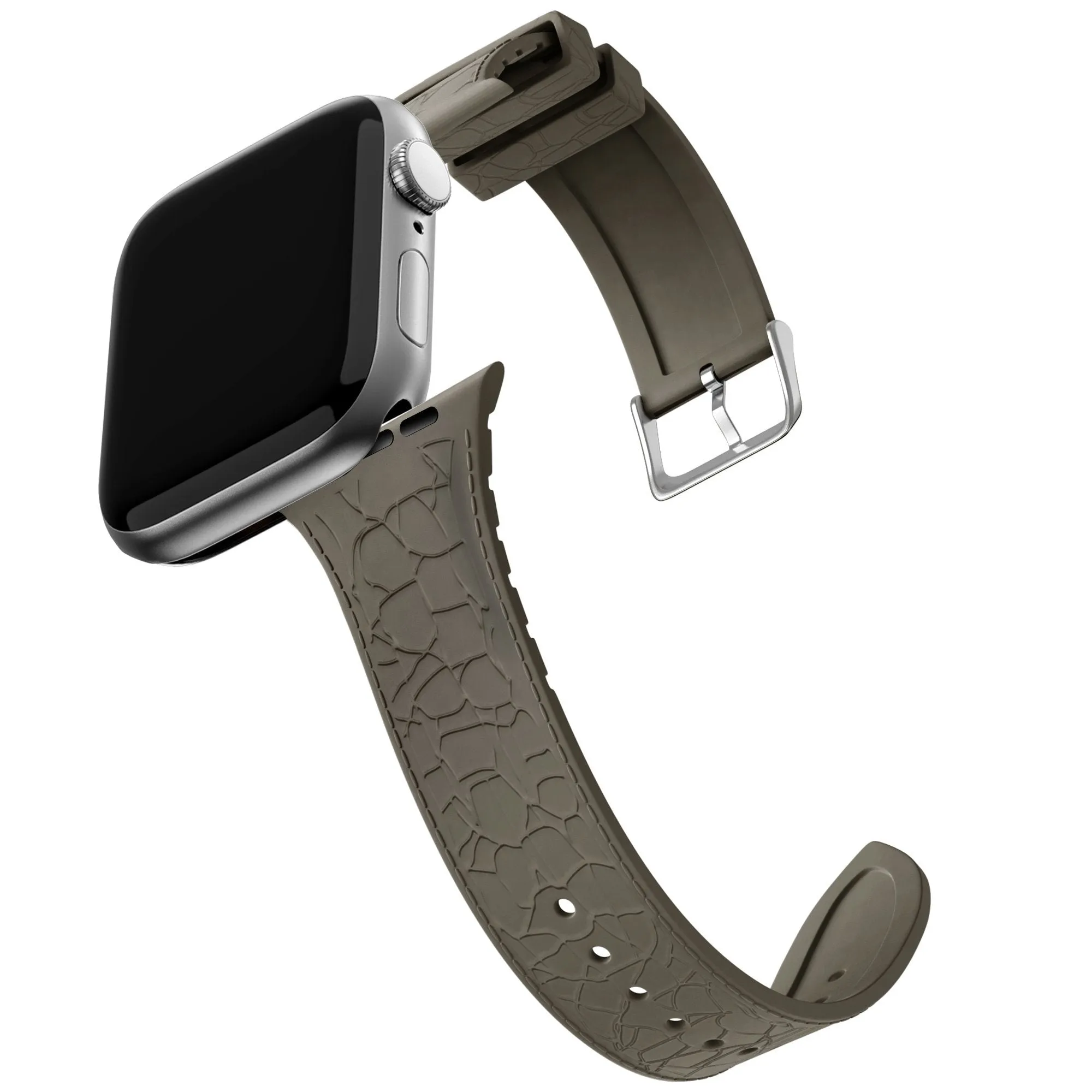 Trendy 2025 Bandz Apple Watch Silicone Strap With Leather Pattern (Brown)  Last Chance!