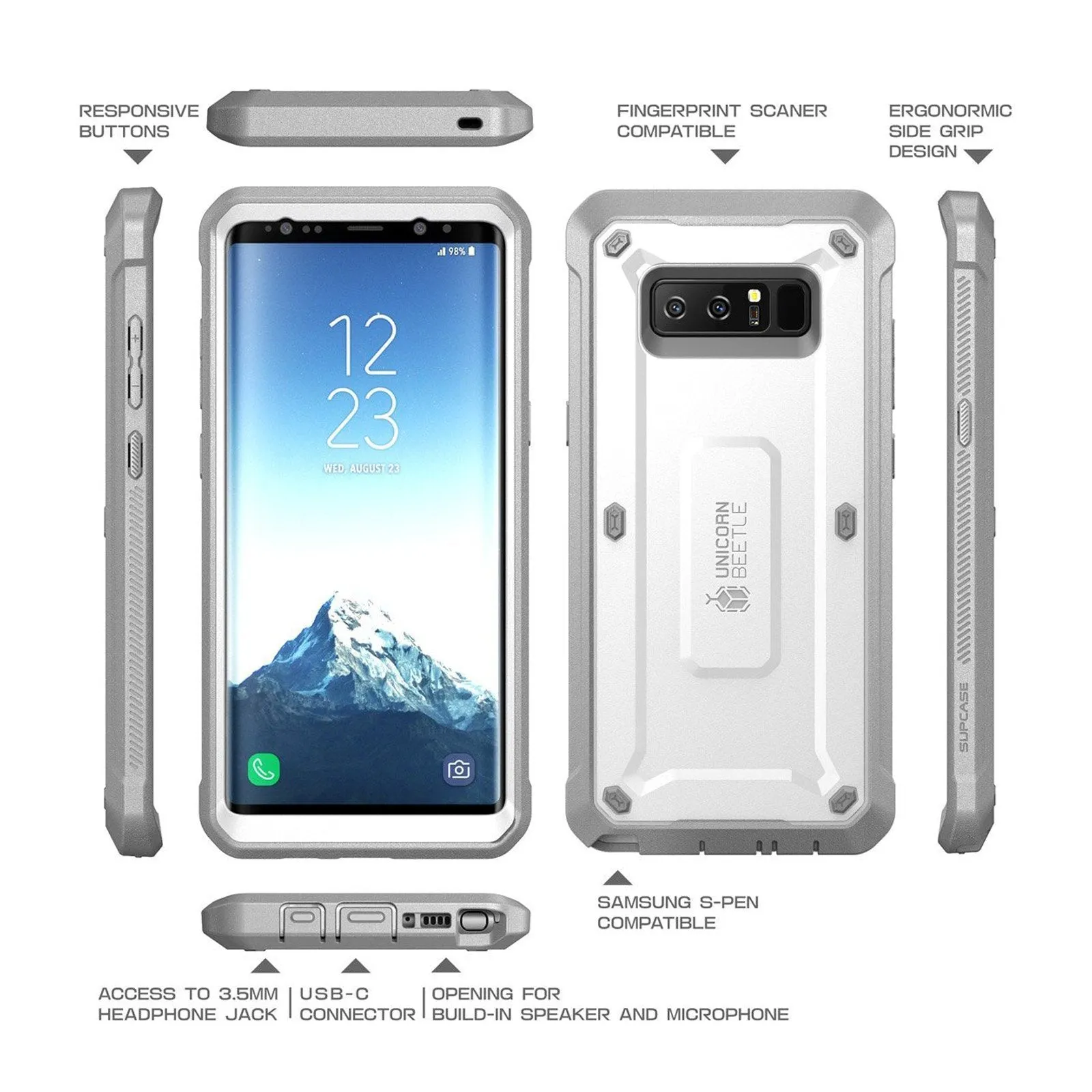 Trendy 2025 Galaxy Note8 Unicorn Beetle Pro Full Body Rugged Holster Case-White  Almost Sold Out!