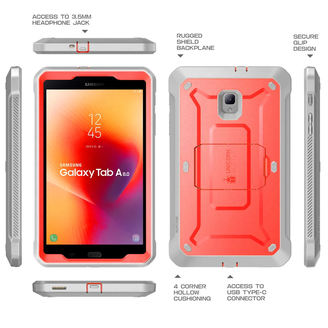 Trendy 2025 Galaxy Tab A 8.0 inch (2017) Unicorn Beetle Pro Rugged Case with Screen Protector and Kickstand-Red  Limited Release!