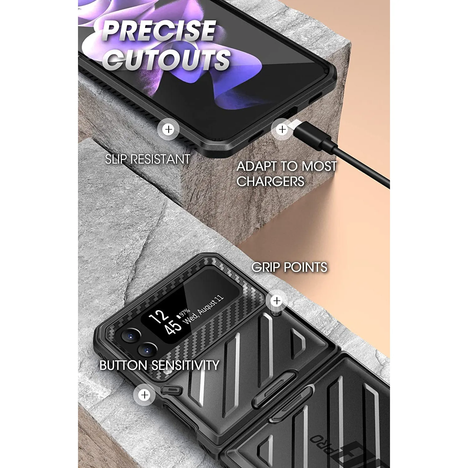 Trendy 2025 Galaxy Z Flip3 Unicorn Beetle PRO Rugged Case with Belt Clip-Black  Limited Availability!